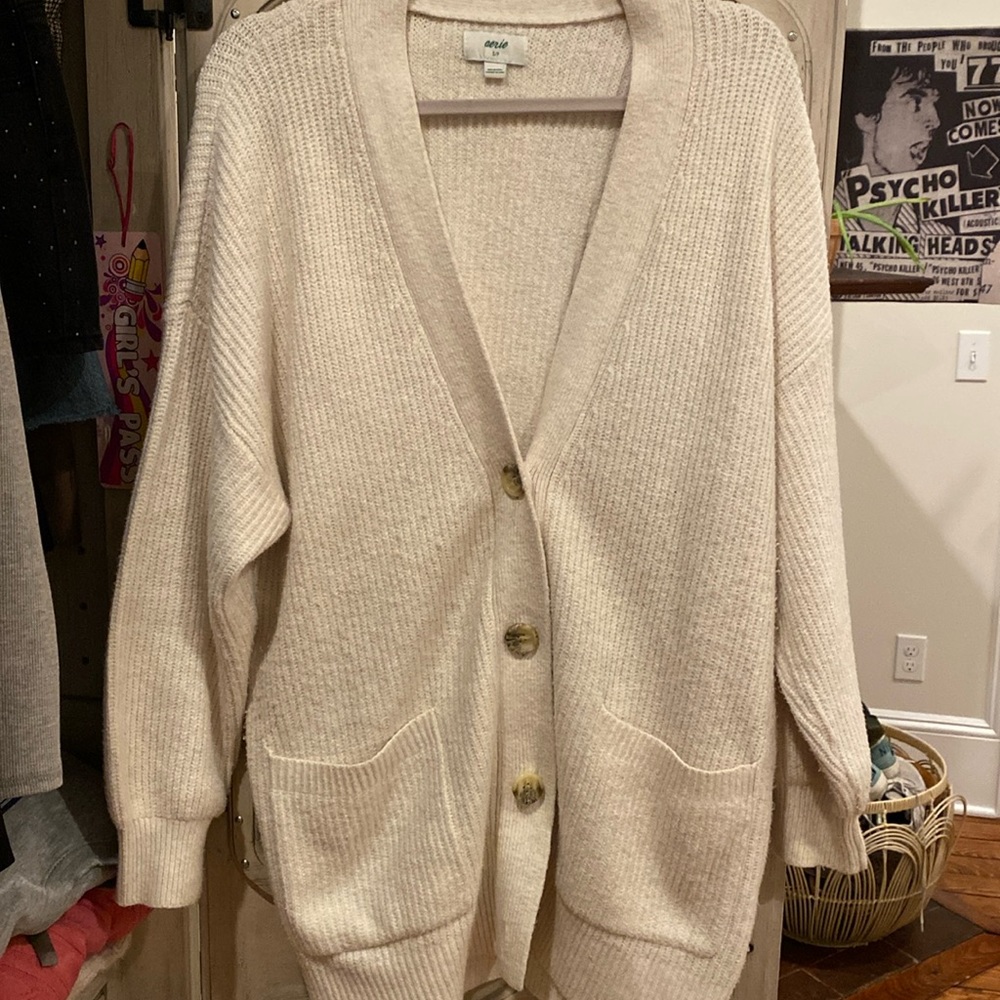 Aerie long cardigan, off white, size small